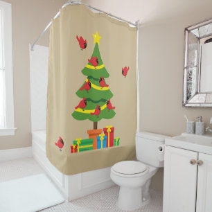 Red Cardinals - Christmas Merrier Spent Together Shower Curtain