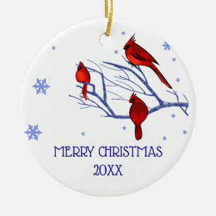 Red Cardinals   Custom Year Christmas Ceramic Tree Decoration