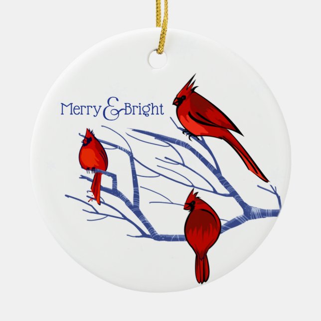 Red Cardinals | Custom Year Christmas  Ceramic Tree Decoration (Front)