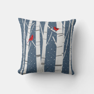 Red Cardinals In Snowflakes Cushion
