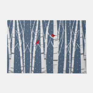 Red Cardinals In Snowflakes Doormat