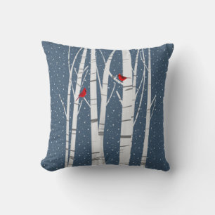 Red Cardinals In Winter Birch Tree Cushion