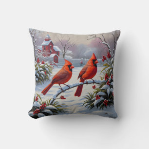 Red cardinals in winter  cushion