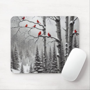 Red Cardinals In Winter Forest Mouse Pad
