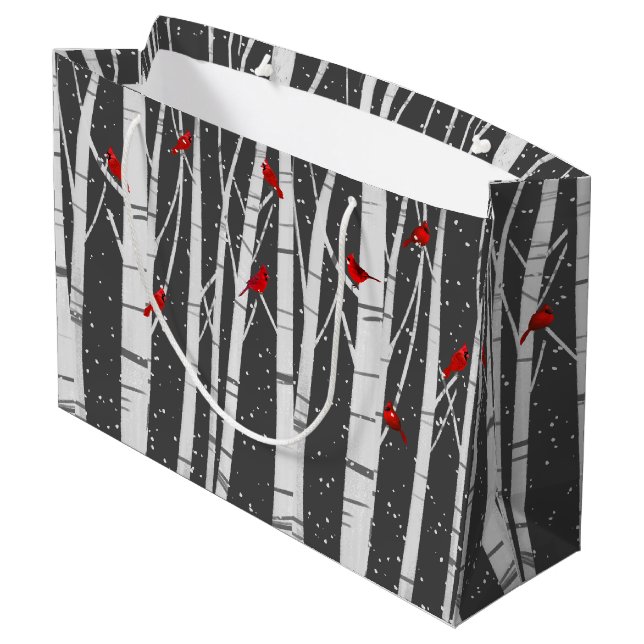 Red Cardinals On Birch Trees Large Gift Bag (Back Angled)