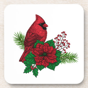 Red Cardinals on Christmas decoration Coaster