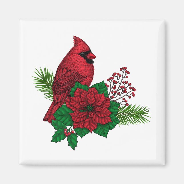 Red Cardinals on Christmas decoration Magnet (Front)