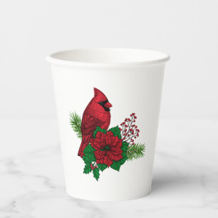 Red Cardinals on Christmas decoration Paper Cups
