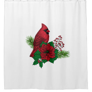 Red Cardinals on Christmas decoration Shower Curtain