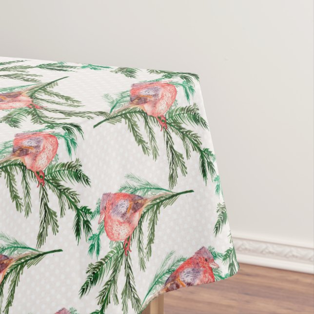Red Cardinals on Green Branches Christmas Tablecloth (In Situ)