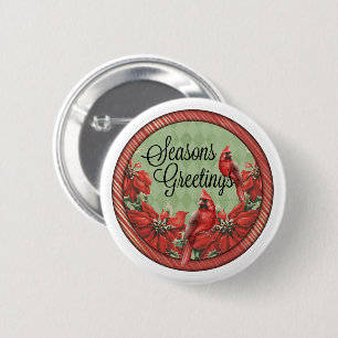 Red Cardinals Seasons Greetings 6 Cm Round Badge