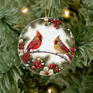 Red Cardinals Snow Birds Memorial Gift Ideas Ceramic Ornament