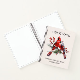Red Cardinals Women's 75th Birthday Guestbook Notebook