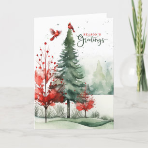 Red Cardinals Woodland Forest Season's Greetings Holiday Card
