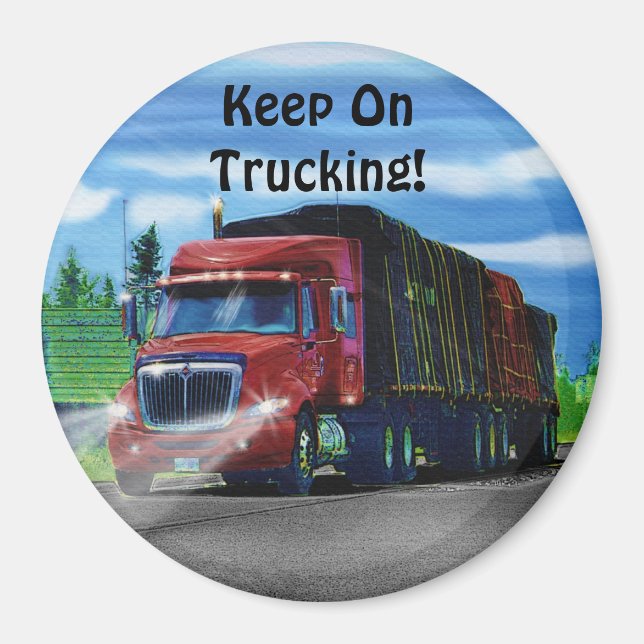 Red Cargo Truck Driver Gift Magnet (Front)