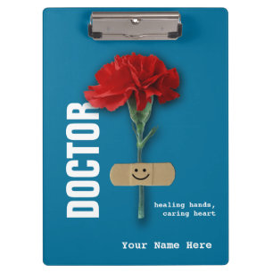 Red Carnation Custom Name Clipboard for Doctor