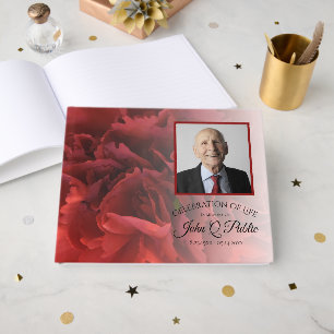 Red Carnation Floral Celebration of Life Guest Book
