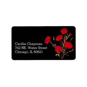   Red Carnation Flower Personalised Return Address Label