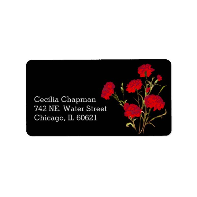   Red Carnation Flower Personalised Return Address Label (Front)