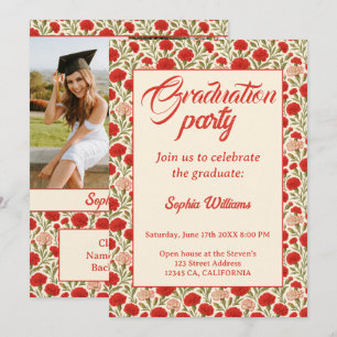 Red Carnation Flowers Graduation Invitation