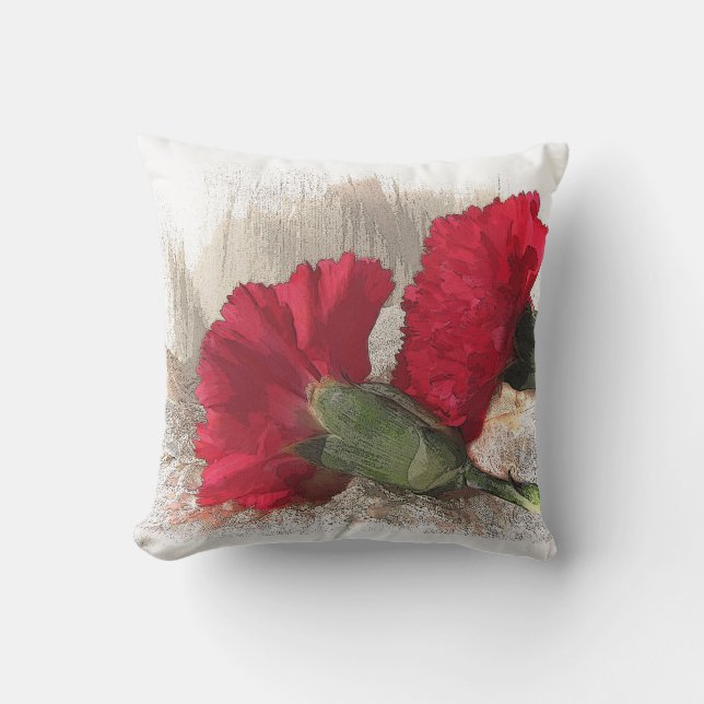 Red Carnation Garden Flowers Outdoor Pillow (Front)