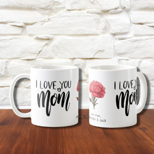 Red Carnation I Love You Mom Floral Coffee Mug