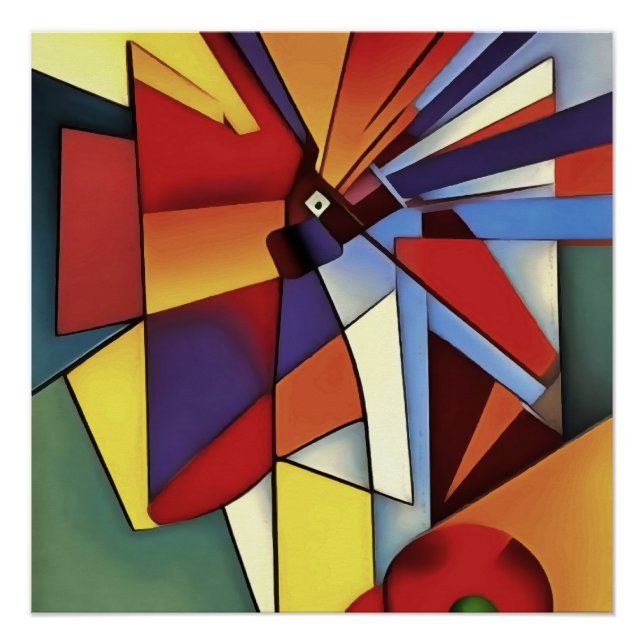 Red Carnation In A Vase Geometric Abstract Art Poster (Front)