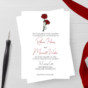 Red Carnation Minimalist Wedding Invitation