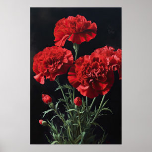 Red Carnations Flower Art Print Poster