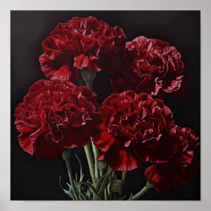 Red Carnations Flower Art Print Poster