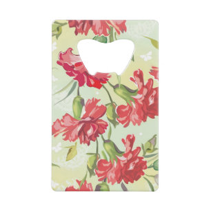 Red Carnations on green with butterflies