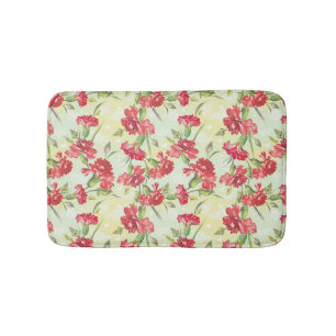 Red Carnations on green with butterflies Bath Mat