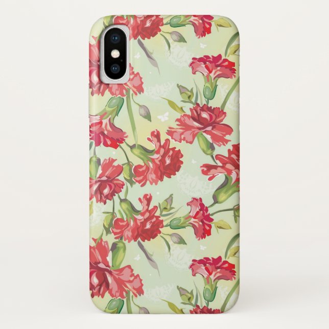 Red Carnations on green with butterflies Case-Mate iPhone Case (Back)