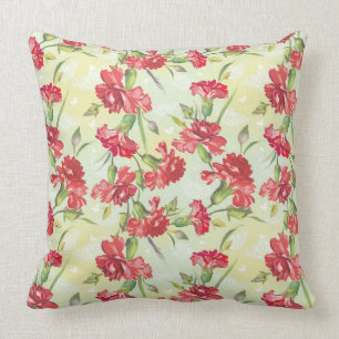 Red Carnations on green with butterflies Cushion