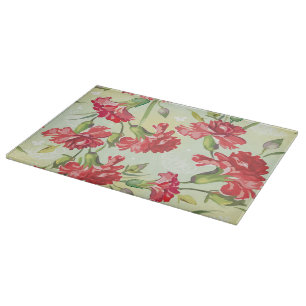 Red Carnations on green with butterflies Cutting Board