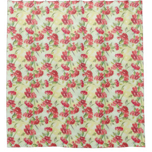 Red Carnations on green with butterflies Shower Curtain