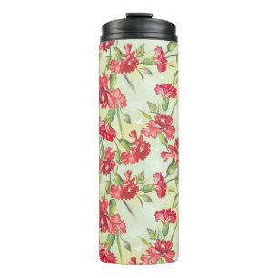 Red Carnations on green with butterflies Thermal Tumbler