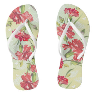 Red Carnations on green with butterflies Thongs