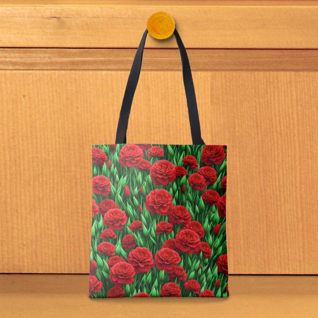 Red Carnations Tote Bag (Tote bag with red carnations)