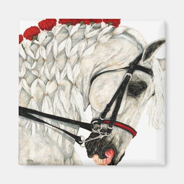 Red Carnations - White Horse Magnet (Front)