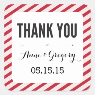 Red Carnival Stripes Thank You Favour Stickers