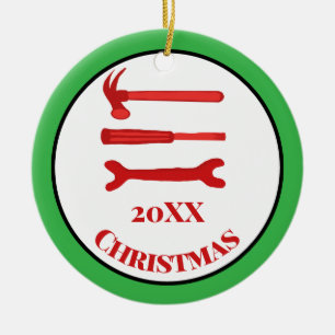 Red Carpenters Tools 2025 Christmas  Ceramic Ornament
