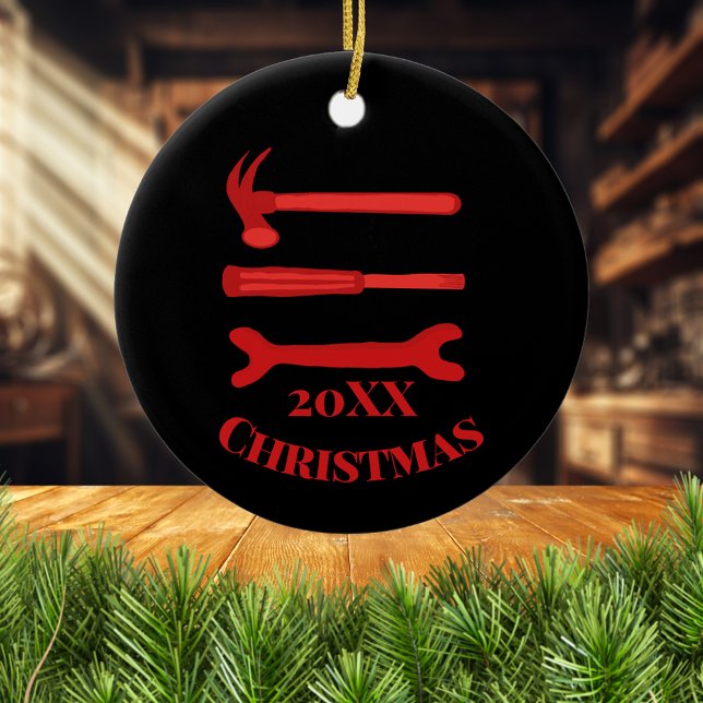 Red Carpenters Tools 2025 Christmas Ceramic Ornament (Creator Uploaded)