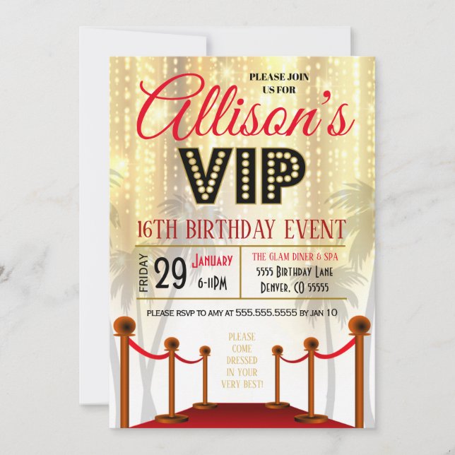 Red Carpet Birthday Invitation (Front)