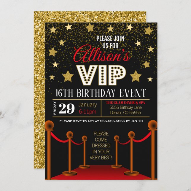 Red Carpet Birthday Invitation (Front/Back)