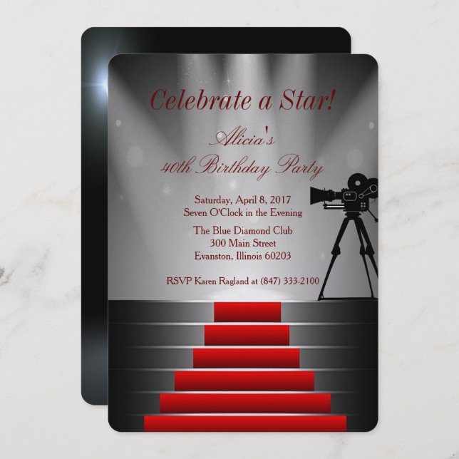 red carpet birthday party invitation (Front/Back)