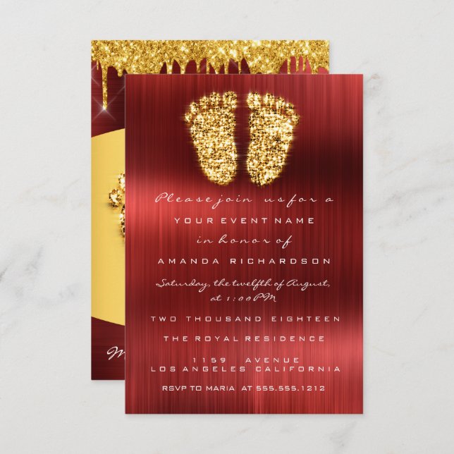 Red Carpet Drips Gold Royal Baby Shower Feet Boy Invitation (Front/Back)