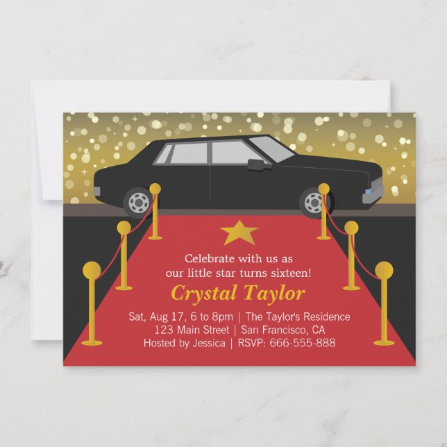 Red Carpet Glam Hollywood Party Girl Birthday Invitation (Front)