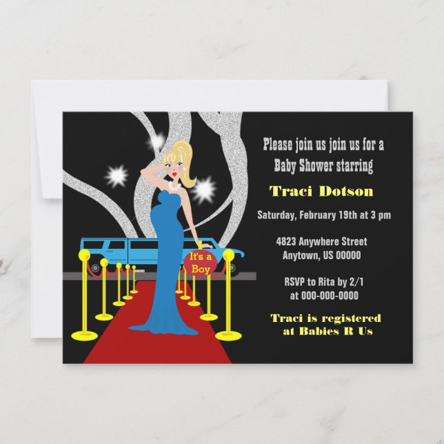 Red carpet Hollywood Baby Shower Invitation boy (Front)