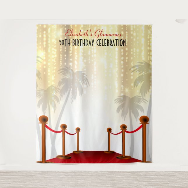 Red Carpet Hollywood Birthday Backdrop  Tapestry (Front)